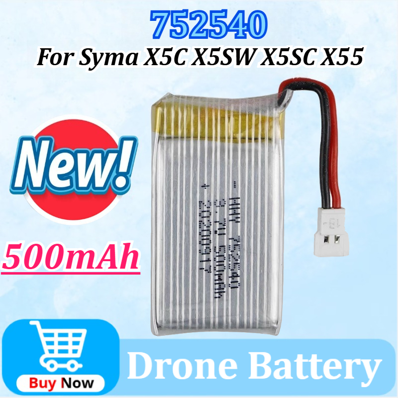 Drone Battery Li-Ion - Upgraded 752540 3.7V 500mAh Drone Battery